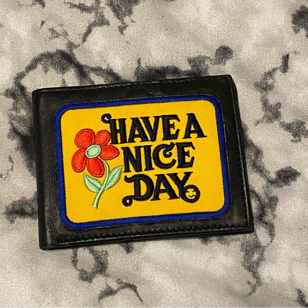 ☀️ Genuine Leather Have a Nice Day bifold Wallet Retro embroidered Patch
